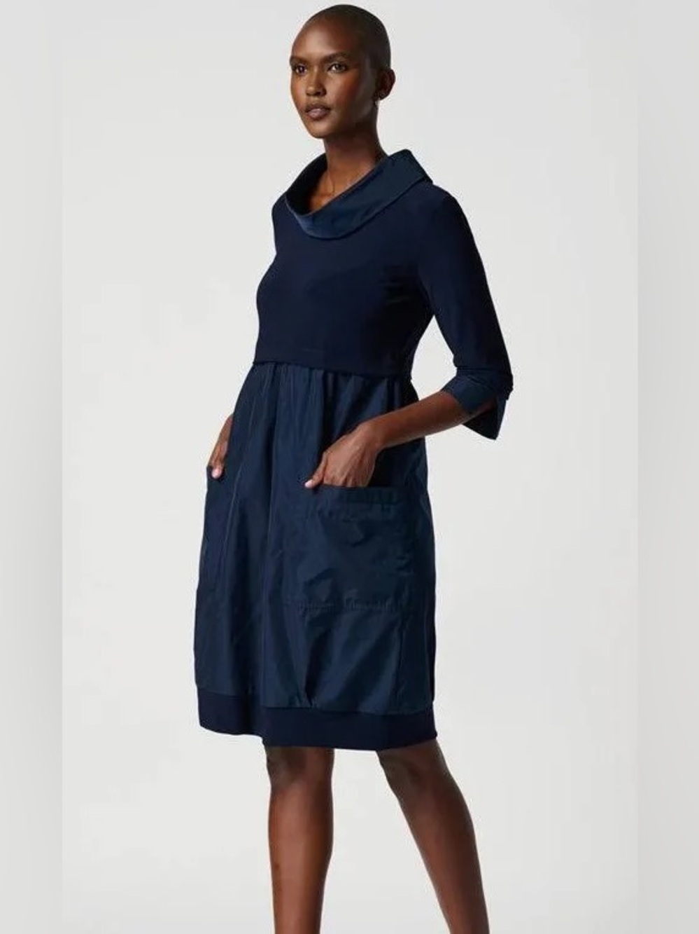 JOSEPH RIBKOFF Bubble Dress in Midnight SIZE 12 Cowl Neck Neck Collar w/ Pockets